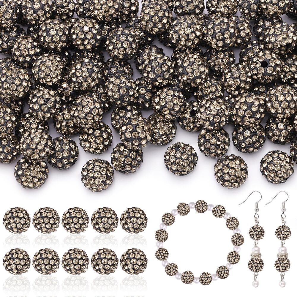 4168 200pcs 10mm Rhinestone Beads for Jewelry Making, Gray Shiny Round